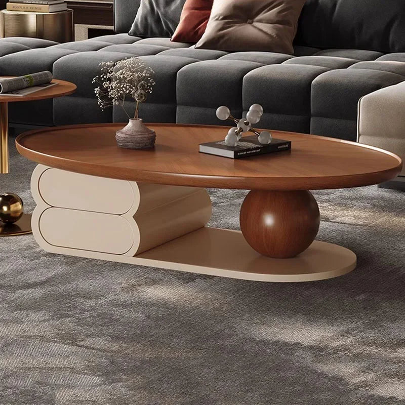 Retro Modern Coffee Table—Nordic Walnut Cabinet,