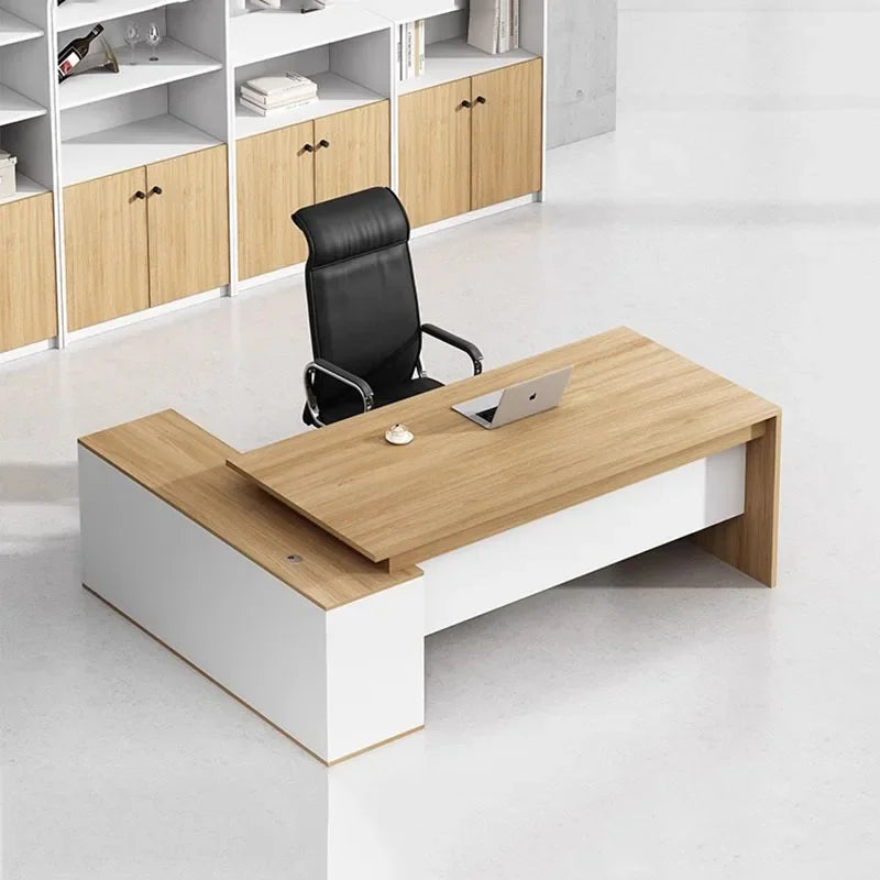 Modern Corner Office Desk – Luxury Writing Desk with Drawers