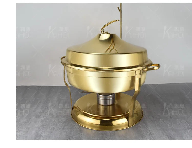 Food-graded Stainless Steel Clamshell Dinner golden Buffet Stove Stainless Steel Buffet Food Warmer Chafing Dish for hotel