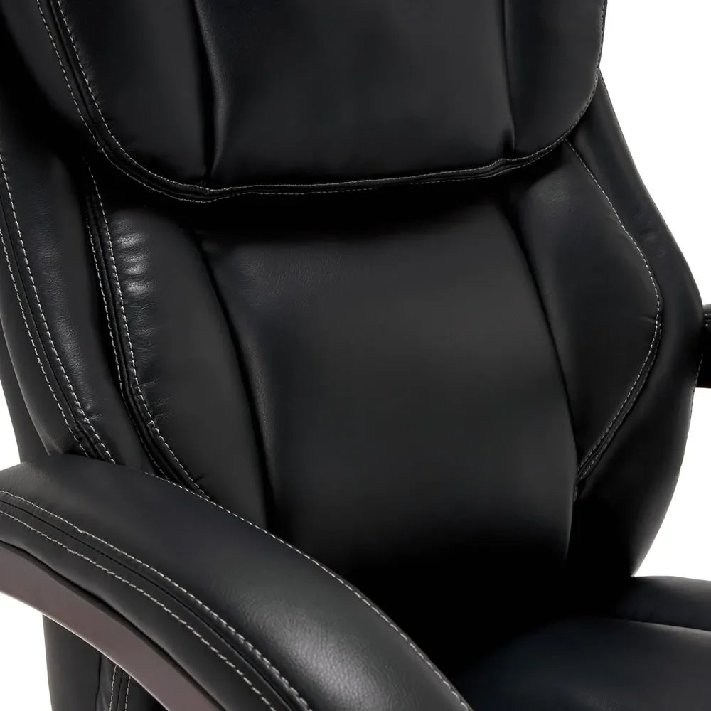 Executive office chair ergonomic with memory foam cushions, solid wood armrests and base, waterfall bridging, Bon, black