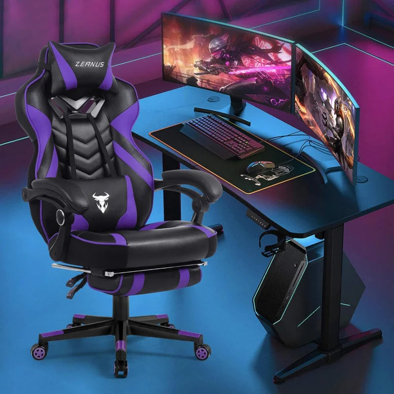 Gaming Chair Reclining Computer Chair w/ Footrest High Back Gamer Chair w/Massage Large Gaming Chair Racing Style Chair