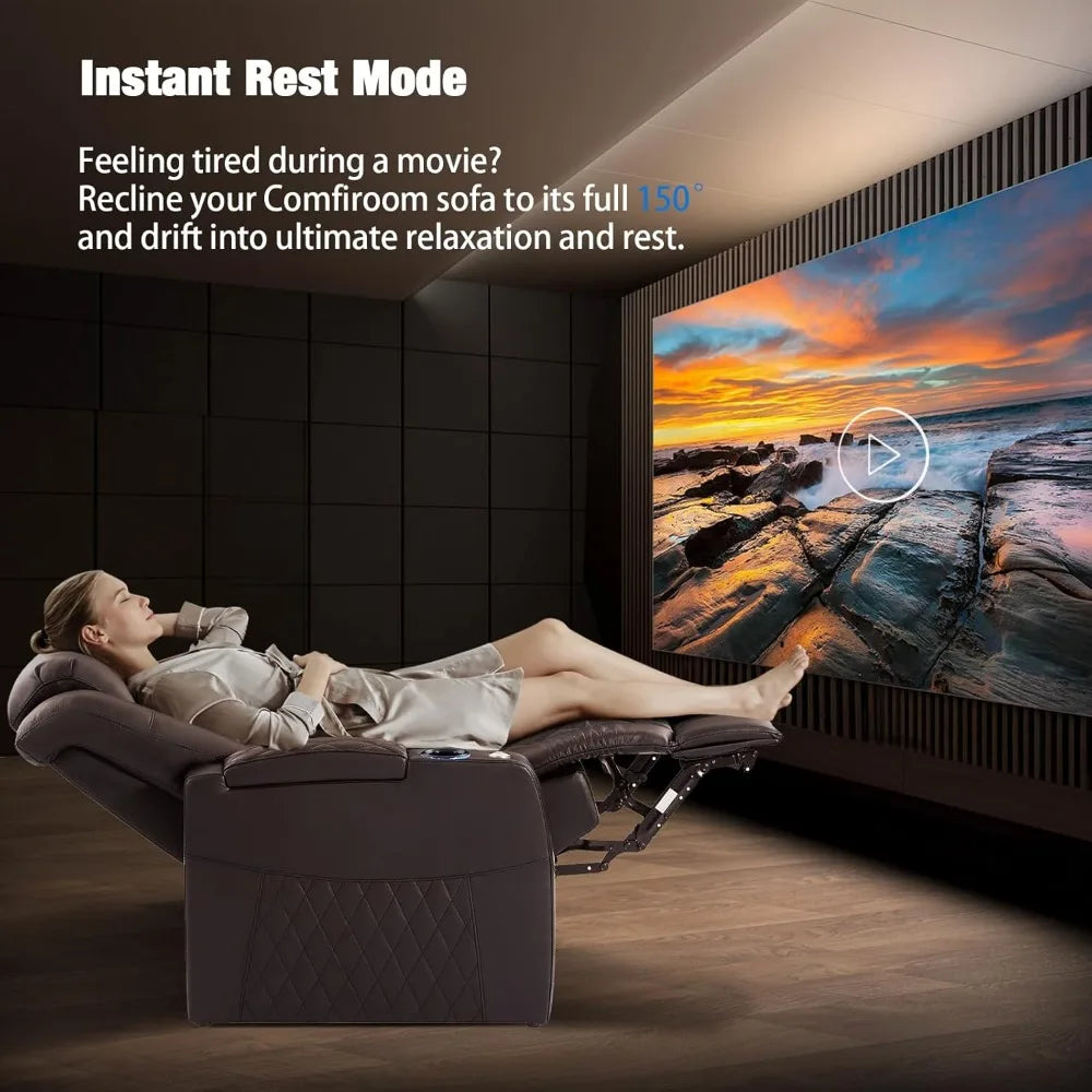 Theater Seating Seats Sofa, Top Grain Nappa Leather Recliner Chair Dual Power Movie Theater Chairs Gaming Sofa Electric Headrest