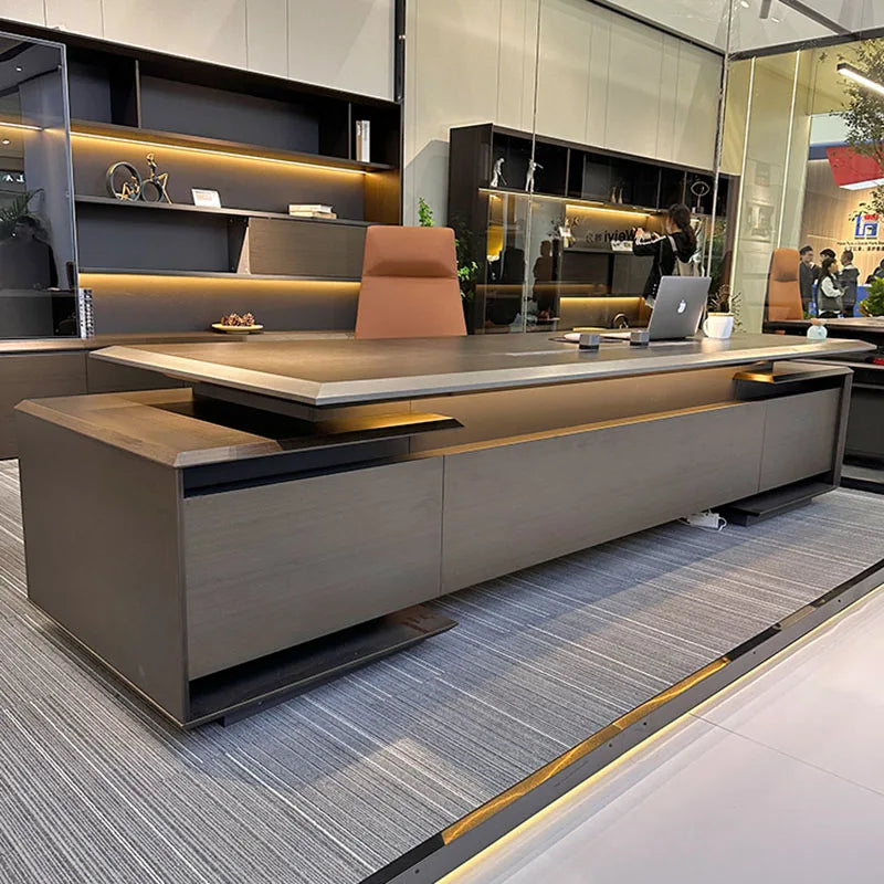 L-Shaped Executive Office Desk with Drawers