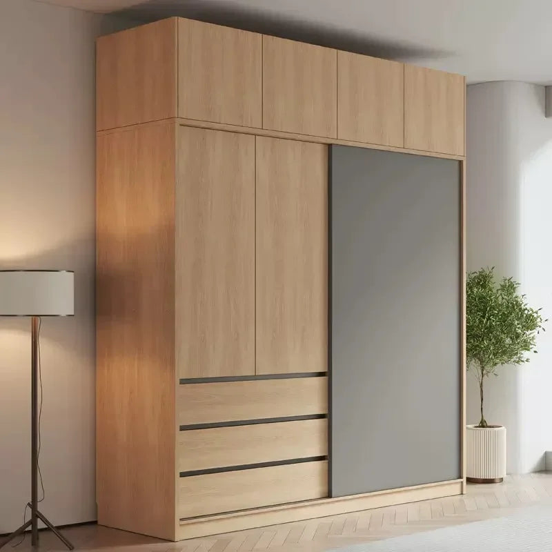 Wooden Wardrobe – Sliding Doors, Vintage Style, Simple Modern Nordic Storage