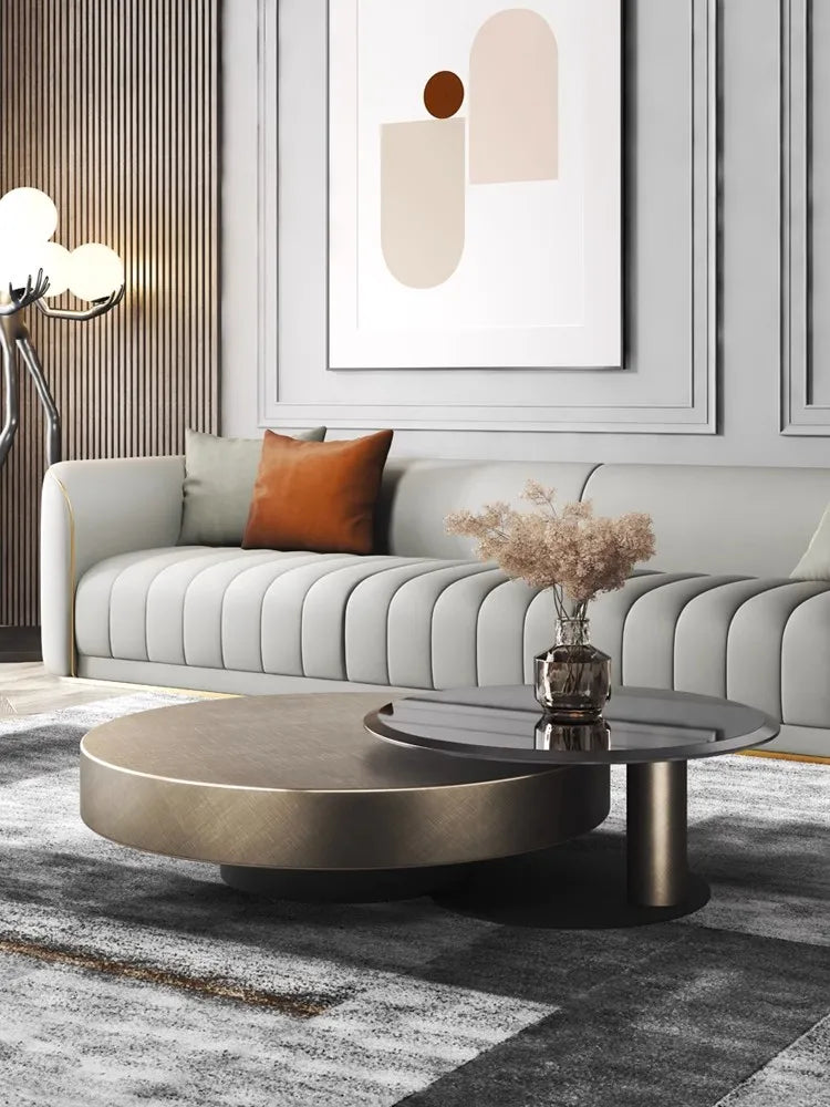 Italian Light Luxury Round Coffee Table – Minimalist Tempered Glass and Stainless Steel Design