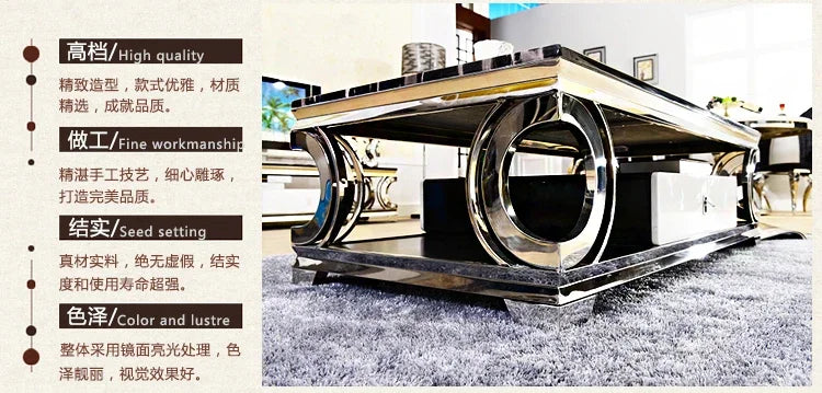 Natural Marble and Stainless Steel Coffee Table