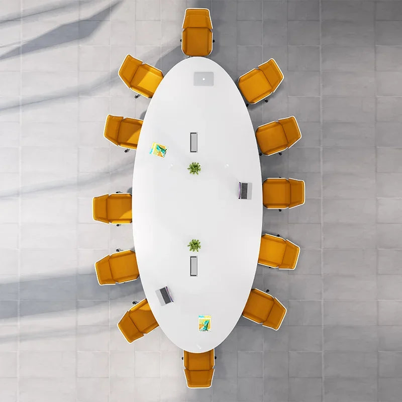 White painted oval conference table—simple modern design
