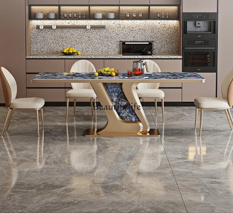 Light Luxury Stone Plate Dining Table High-End Bright Stone Plate Modern Minimalist Rectangular Dining Table