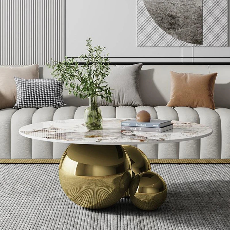 Designer Round Coffee Table – Gold and Black Stainless Steel Base
