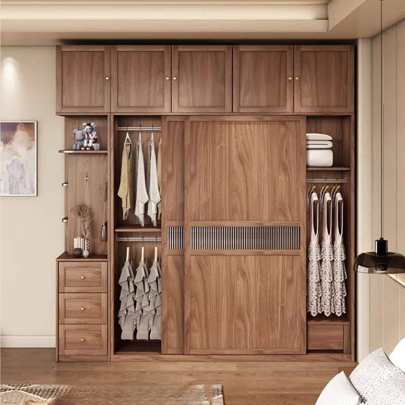 Wood Traditional Wardrobe – Modern Storage with Hanging, Drawers, and Sliding Doors