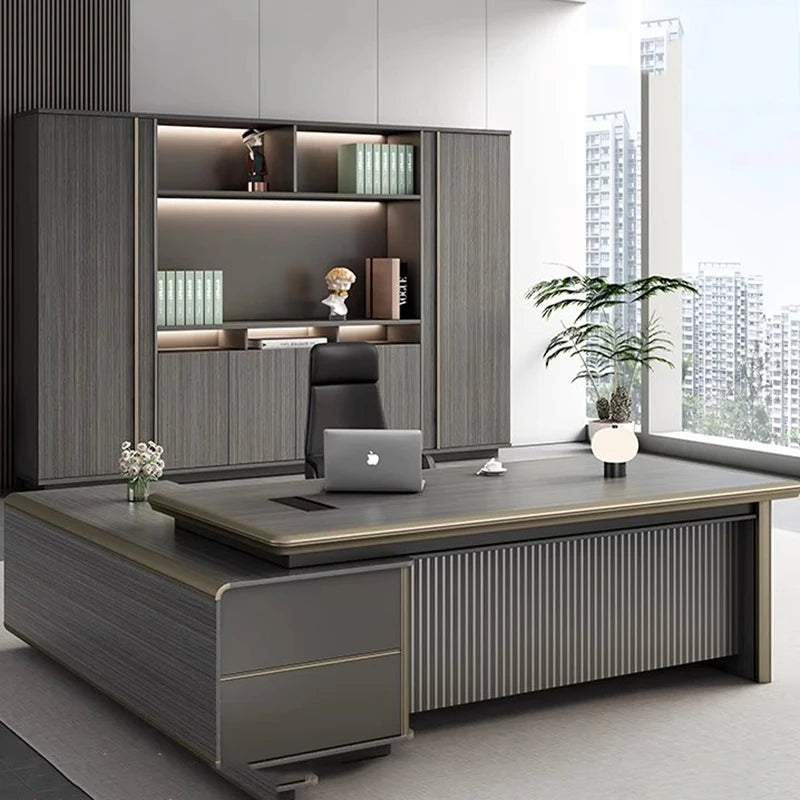 Bookshelf Corner Office Desk – Standing Executive European Style, Luxury Computer Desk, Mesa De Computador, Modern Floor Furniture