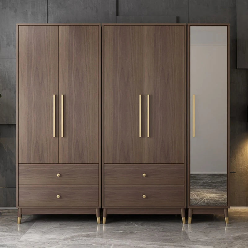 Aesthetic Wooden Clothes Wardrobe Closet with Drawer Systems, Bedroom Storage, Hotel-Style Home Furniture
