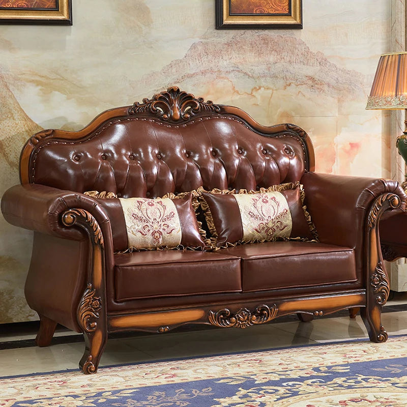 Europe High-Back Luxury Sofas – Soft Vintage Leather Sectional & Designer Puffs