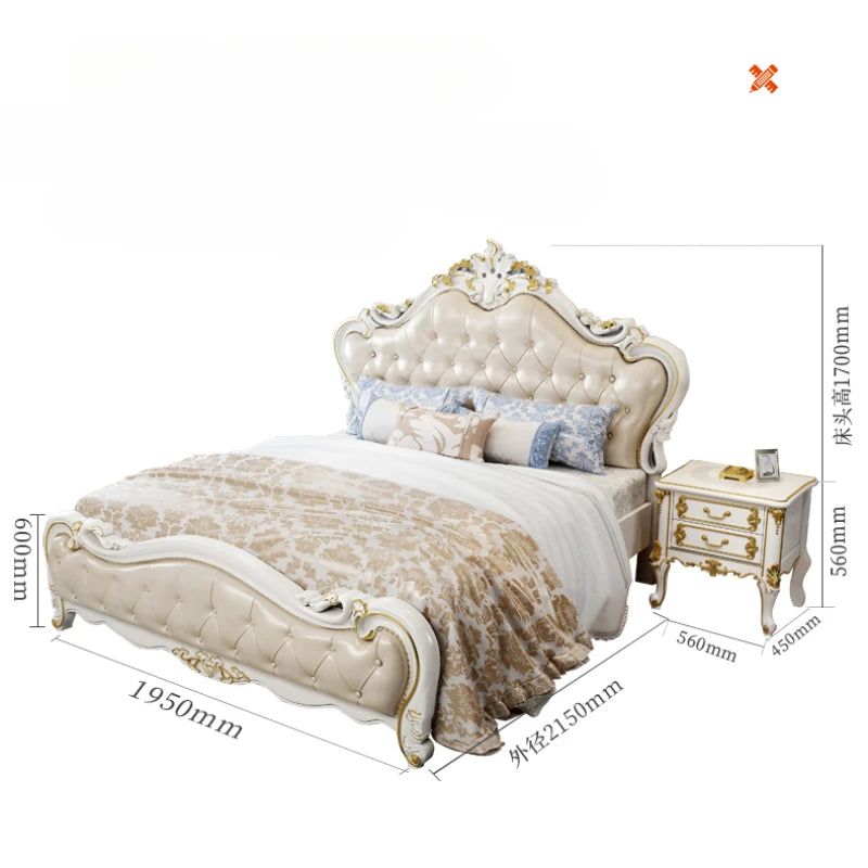 European King Size Double Bed with Luxury Side Tables - Modern White Storage Bedroom Furniture.
