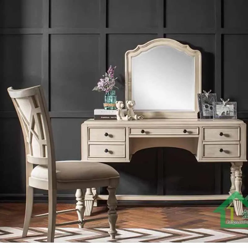Luxury Wooden Dressing Table with Stool, Large Storage for Girls