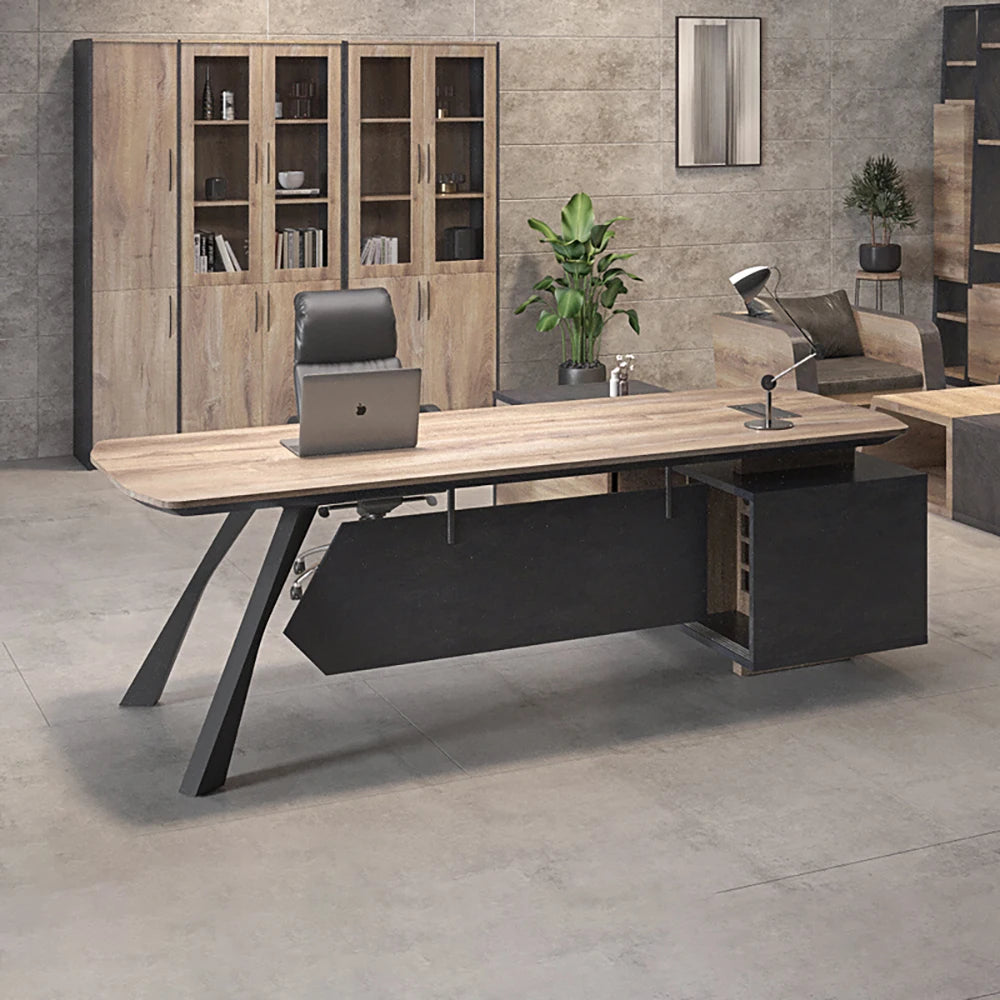 6.5 & 7.2ft Modern Office Desk Set – Quiet Slide Rail, File Cabinet, Thick Panel Office Furniture