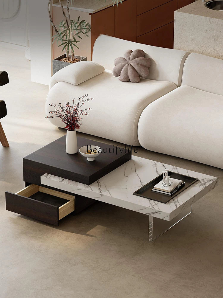 Italian Minimalist Stone Plate Coffee Table Suspension Rectangular Living Room Home Storage Modern Simple Coffee Table