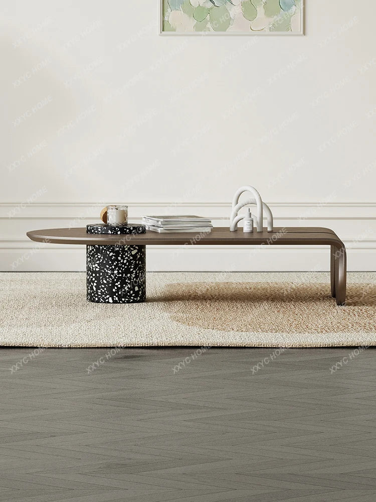 Italian Light Luxury Modern Household Living Room Coffee Table Metal Brushed Oval Tea Table