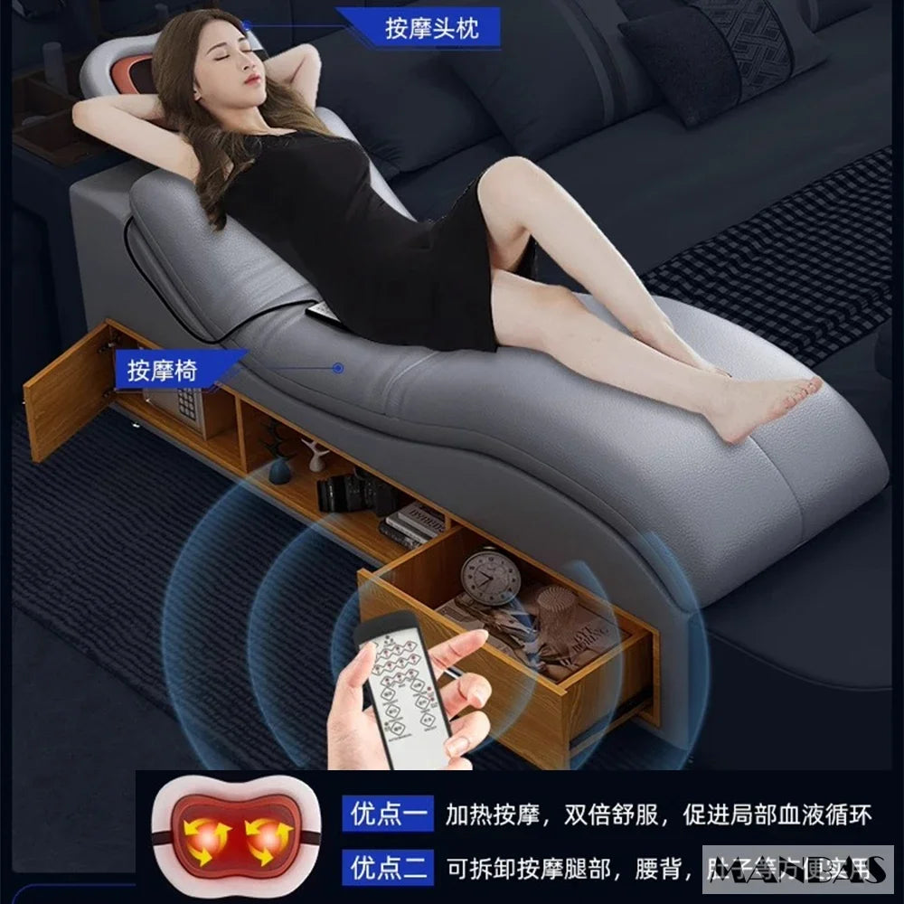 Genuine Leather Tech Smart Multifunctional Bed with Massage, USB, and Projector.