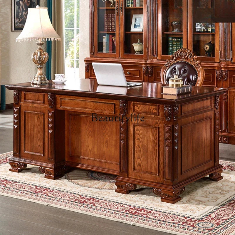 American-Style Solid Wood Boss Desk – Office Desk and Chair Combination
