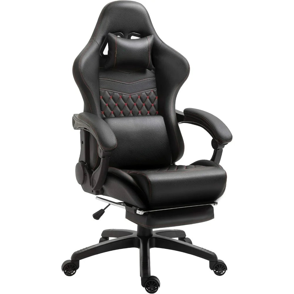 Gaming/Office PC Chair with Massage Lumbar Support, PU Leather High Back Adjustable Swivel Task Chair for Home Office
