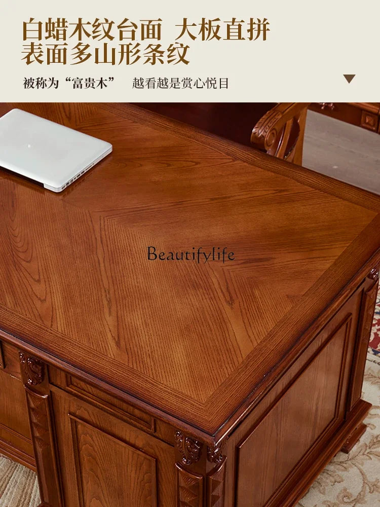 American-Style Solid Wood Boss Desk – Office Desk and Chair Combination