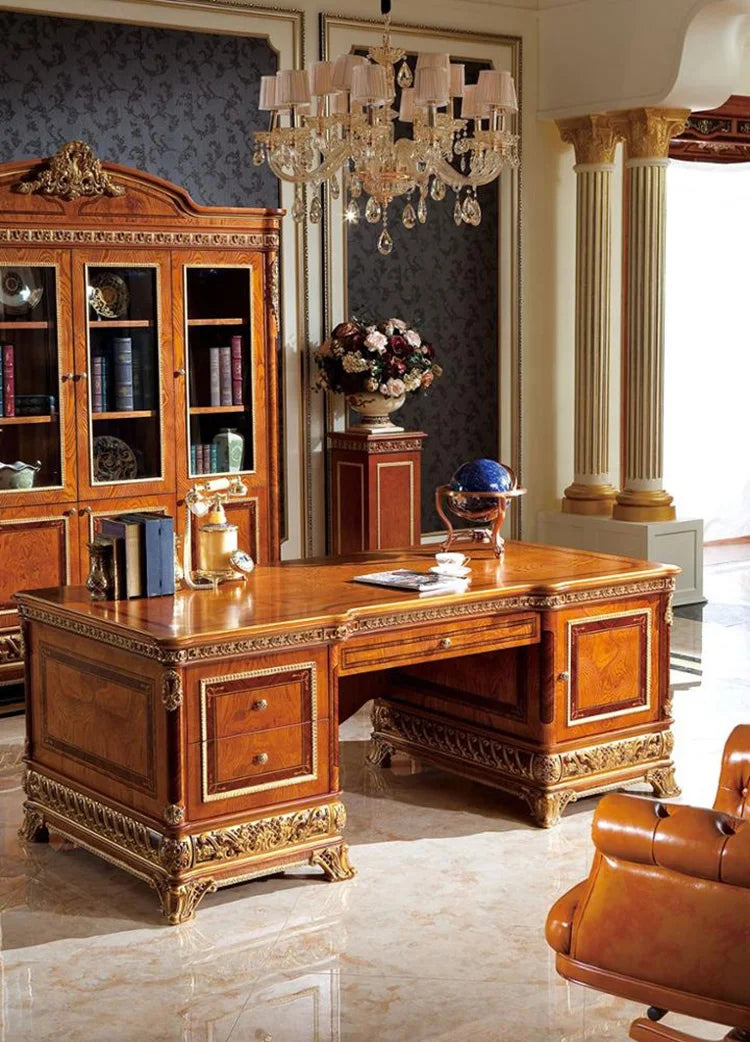 Custom Luxury Solid Wood European Royal Home Office Furniture Set