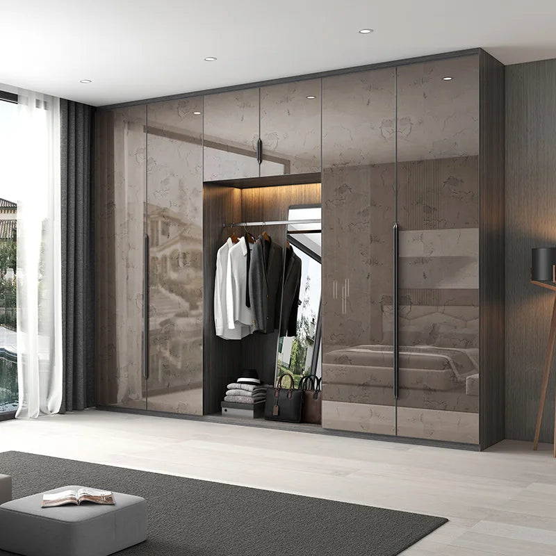 Italian style minimalist luxury high light wardrobe bedroom glass wardrobe simple master bedroom side hung cloakroom