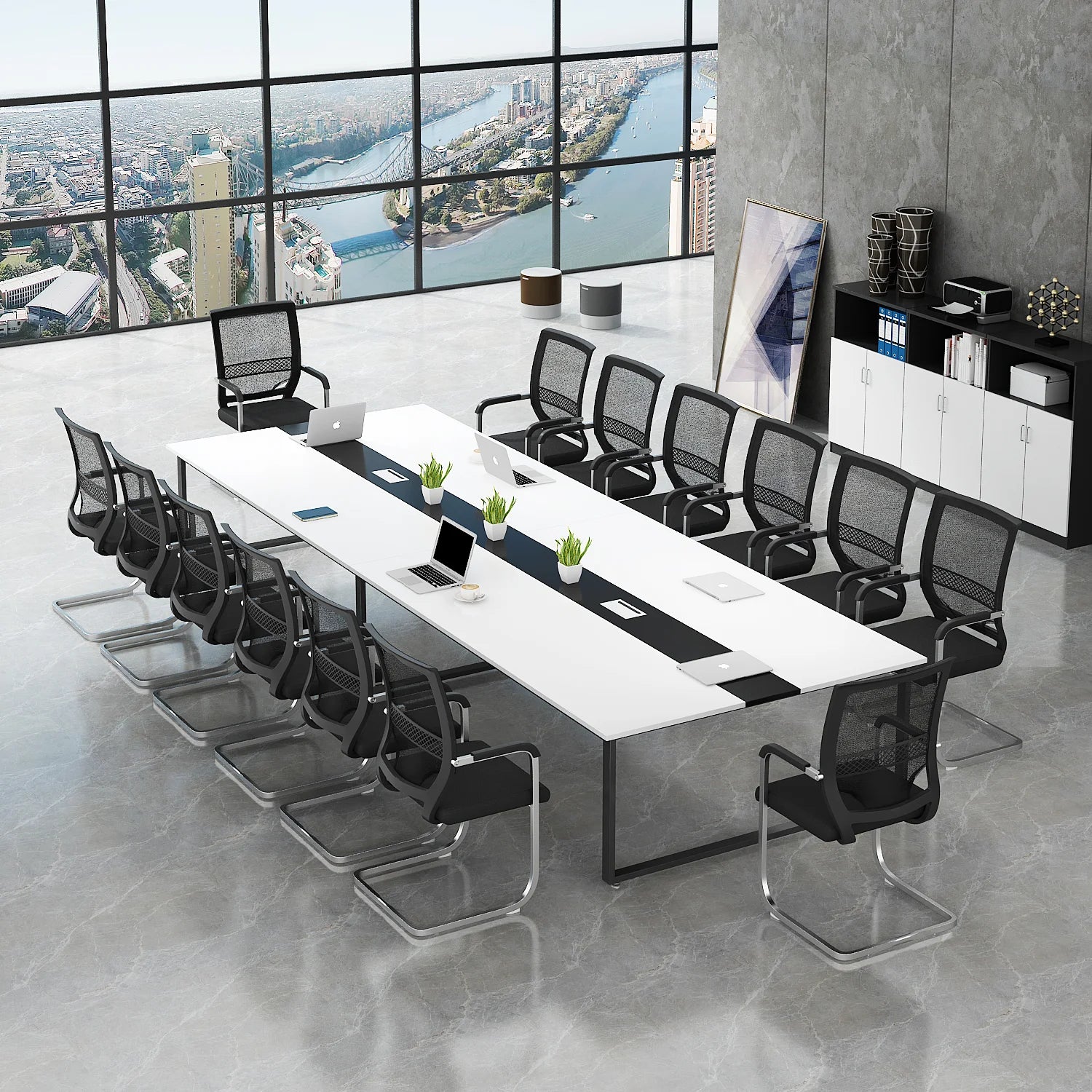 Modern Long Commercial Conference Room Table & Chair Set