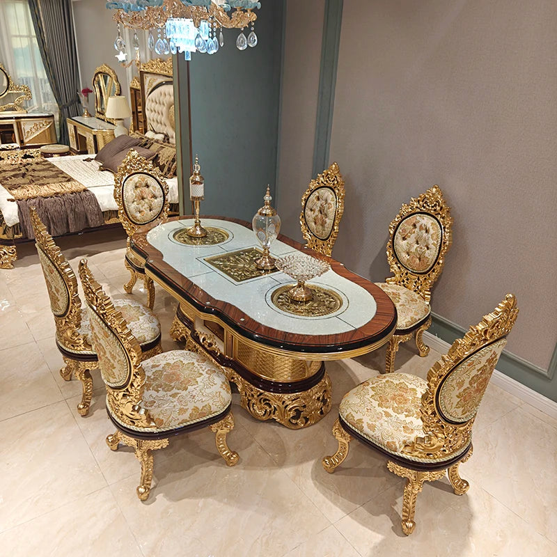 French Palace Style Extended Dining Table and Chair Set
