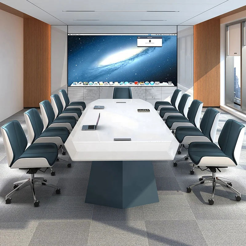 White MDF Office Furniture Meeting room Table Superior long Conference Table 10 to 12 People office Meeting Desk chairs set