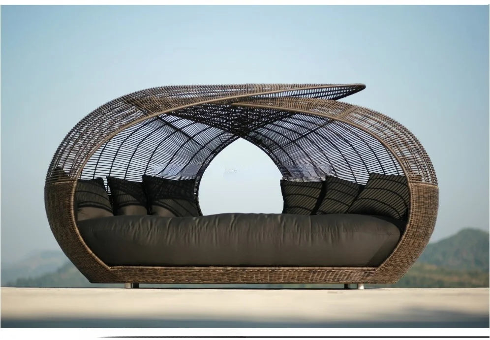 Outdoor big round rattan wicker garden furniture daybed/sun lounger