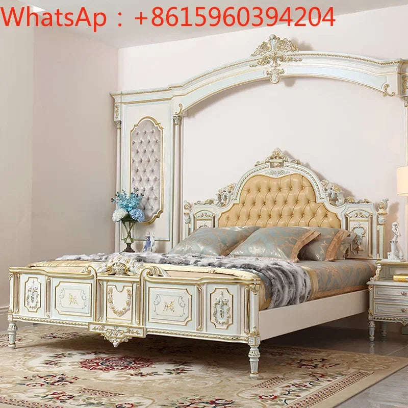 High-end Rococo-style wedding bed in solid wood