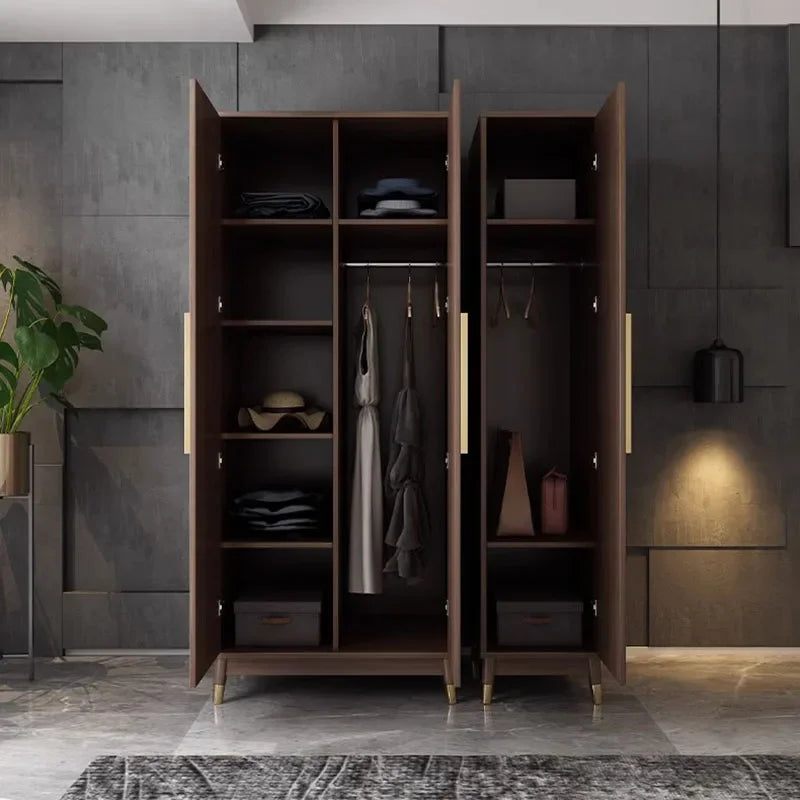 Aesthetic Wooden Clothes Wardrobe Closet with Drawer Systems, Bedroom Storage, Hotel-Style Home Furniture