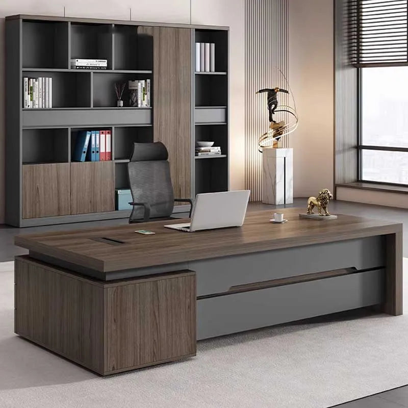 Large Brown Bedroom/Office Desk – Modern Computer & Study Desk, Executive Writing Table, Mesa Ordenador, Contemporary Furniture