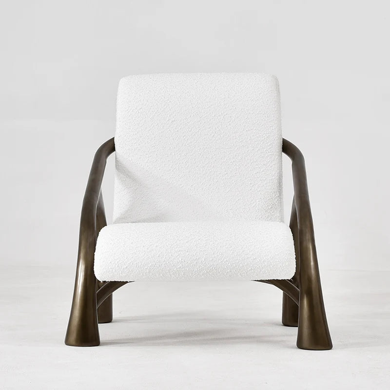 White lambskin fabric armchair, designer Italian light luxury home sofa chair, furniture customization