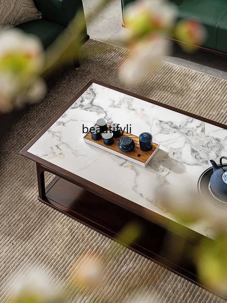 New Chinese Style Ugyen Wood Light Luxury Modern Tea Table Simple Stone Plate Solid Wood Living Room Furniture