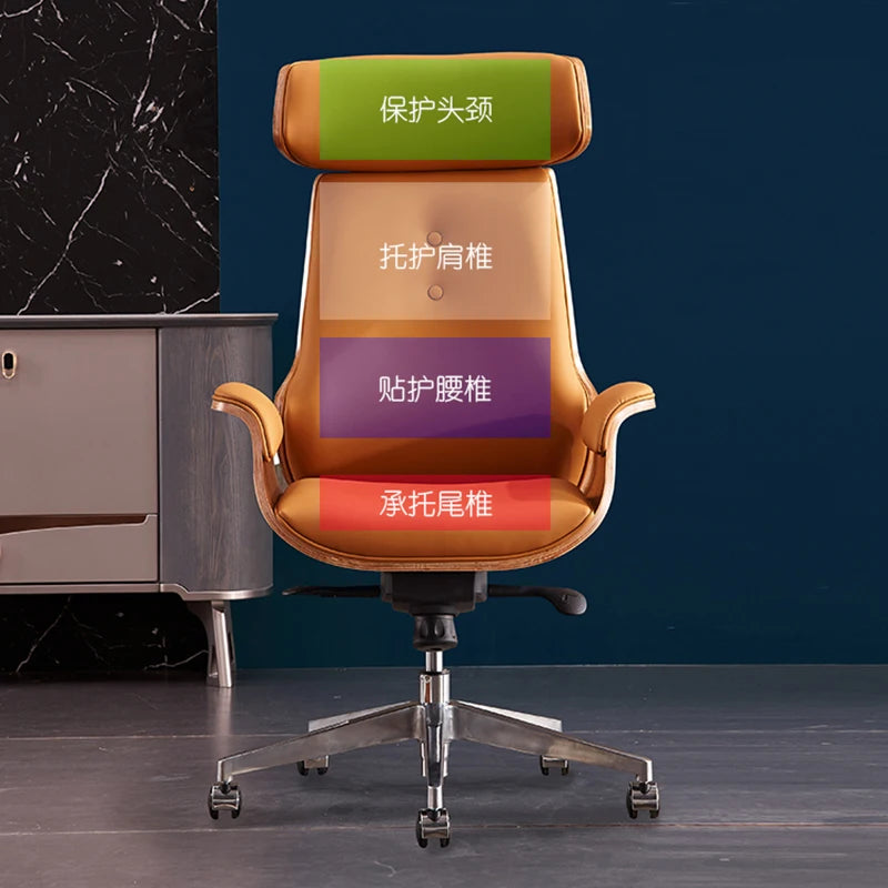 Luxury Ergonomic Leather Office Chair - Comfortable Boss Design.