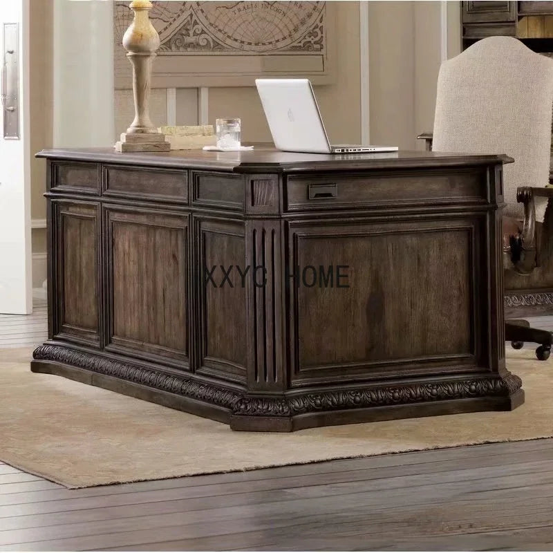 American Retro Distressed Carved Computer Desk