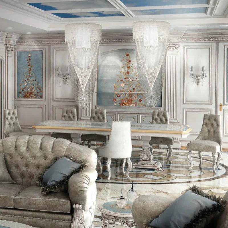 European deluxe solid wood carving dining table and chair combination villa shell painting large family customization