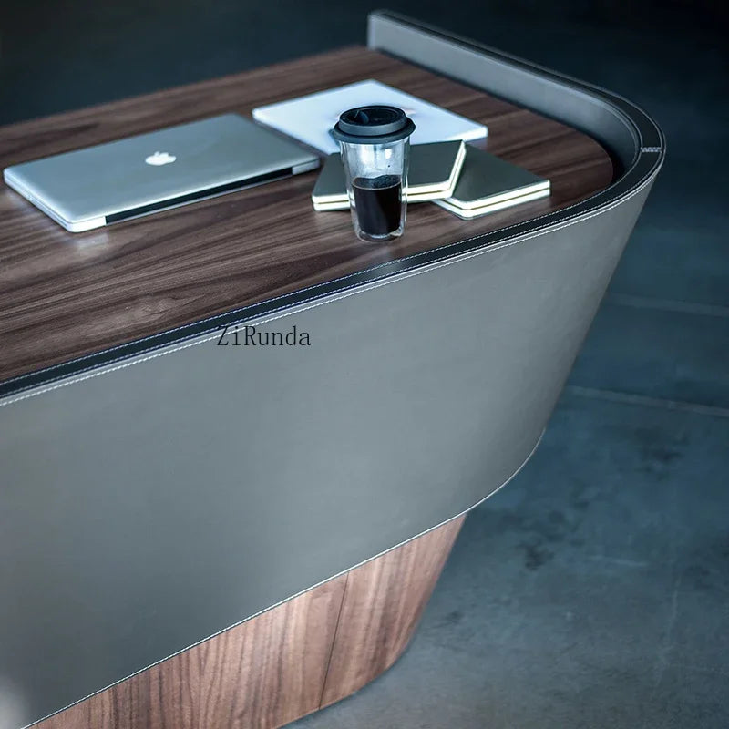 Italian light luxury desk hard leather high-end desk computer desk