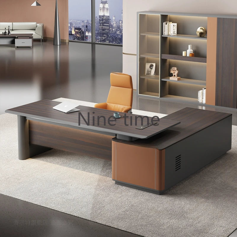 Luxury Retro Office Desks—L-Shaped Standing Monitor Organizers