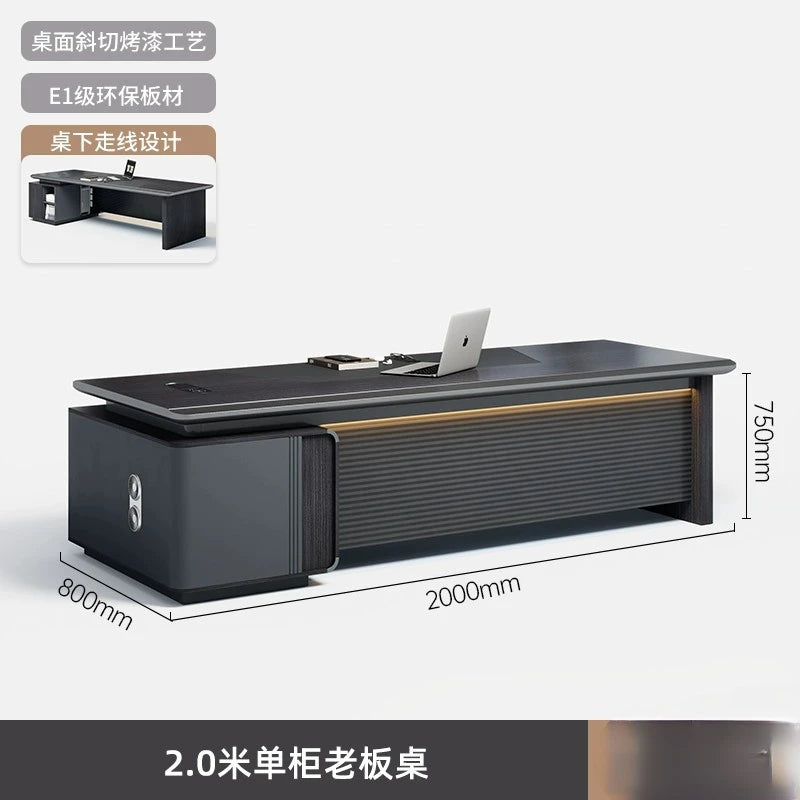 Boss Desk – High-End Manager’s Office Table, Simple Light Luxury Design, President & Supervisor Desk with Chair Combo