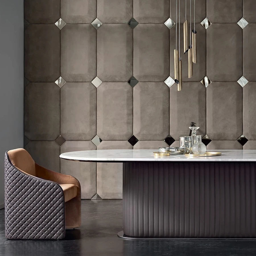 Luxury Italian Leather Dining Table Set—Includes a modern marble table and 6 luxurious dining chairs