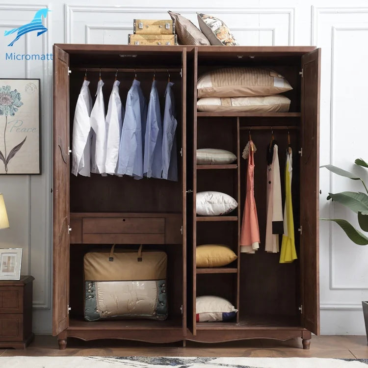 Wholesale Bedroom Furniture – Brown American Style Solid Wood Wardrobe