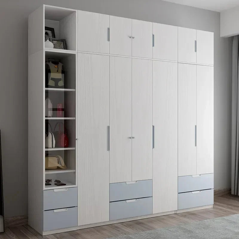 Wardrobe with top cabinet Combination Modern simple three door four Side hung bedroom