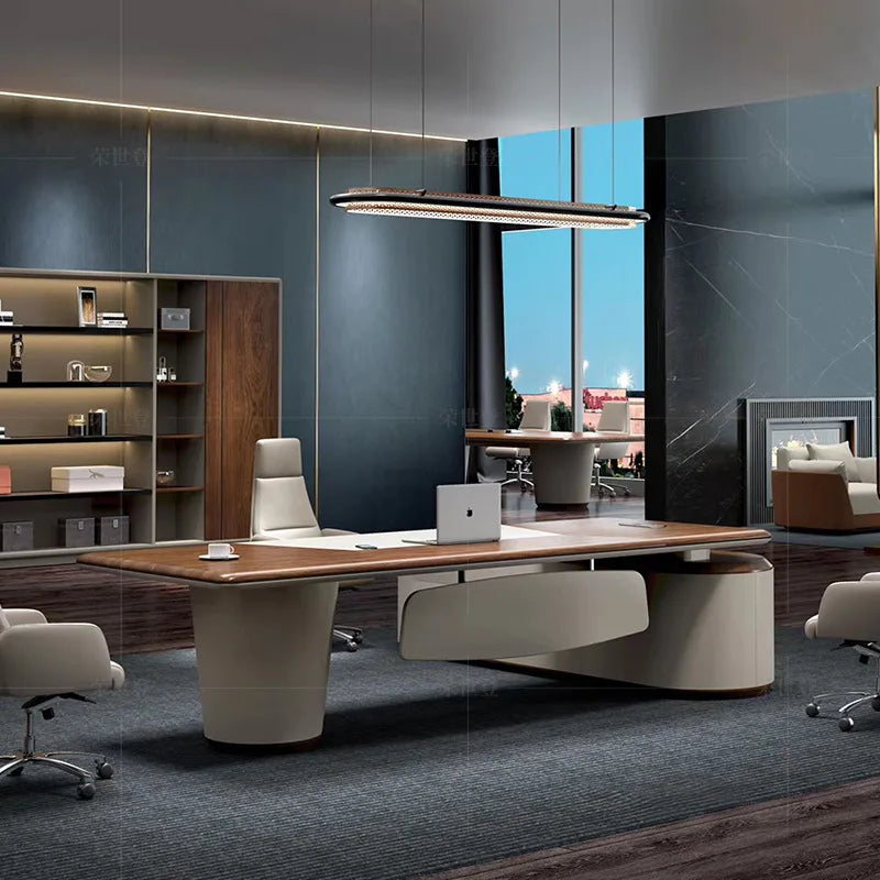 unique office desk furniture Wooden Luxury Office Table With Chair Modern Design Boss Desk Executive Office Desk Set