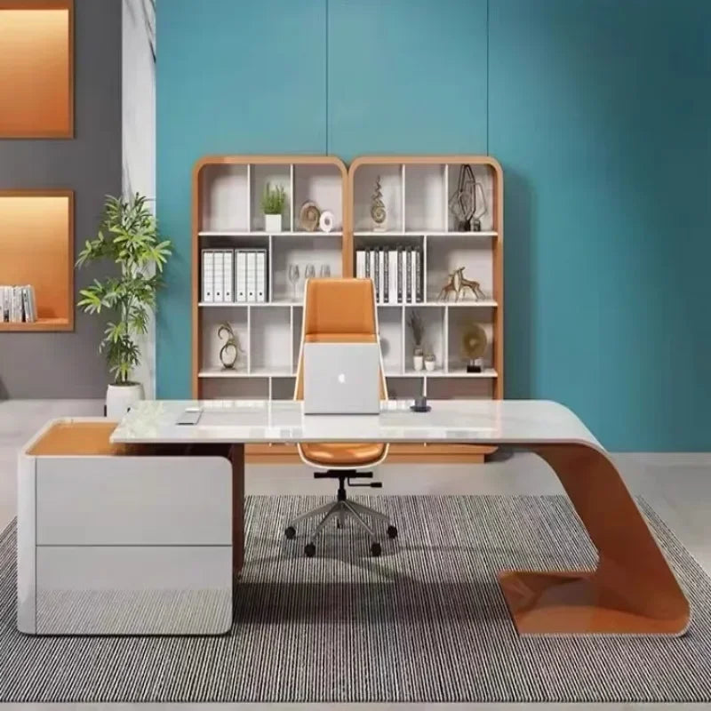Bedroom & Conference Office Desk – Corner Executive, Light Luxury, Unique Stand-Up Computer Desk, Long Escritorio Furniture