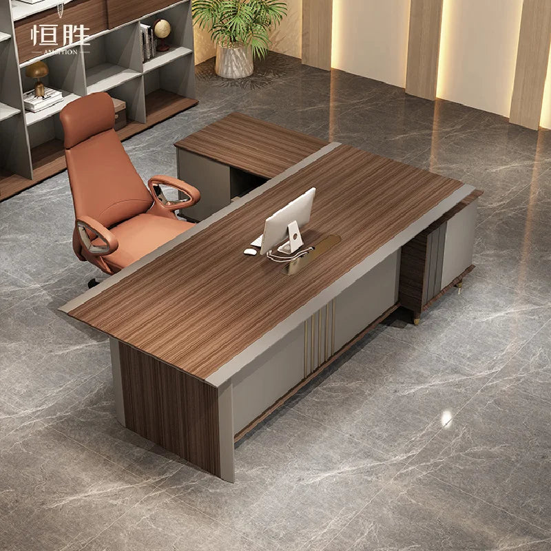 Luxury Reception Office Desk, Corner Desk with Drawers, Executive Office Desk