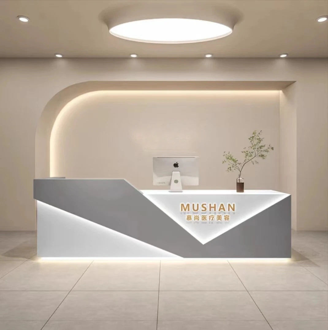 Minimalist Wooden Reception Table for Cosmetics—Luxurious Cash Counter